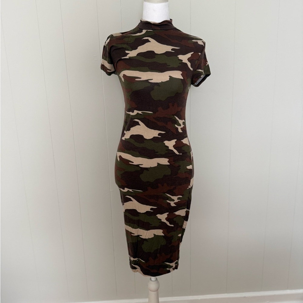 Laundry by Design Camouflage Midi Dress in Olive and Tan